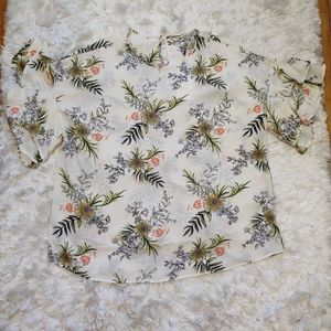 Profile white floral flutter sleeve blouse sz 2xl